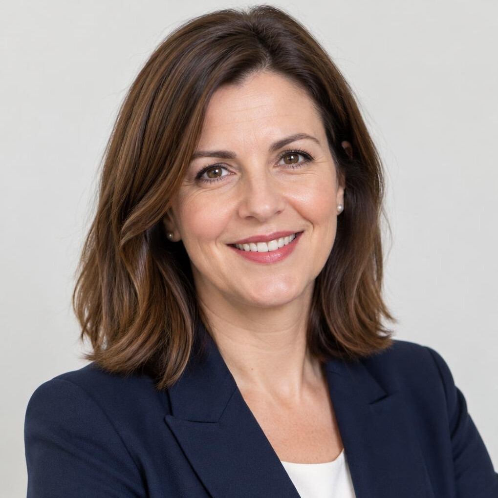 Portrait of a smiling Croatian woman editor in a blazer