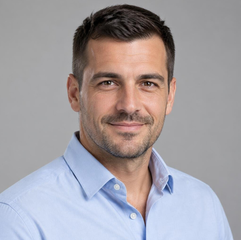 Portrait of a Croatian man analyst in a shirt